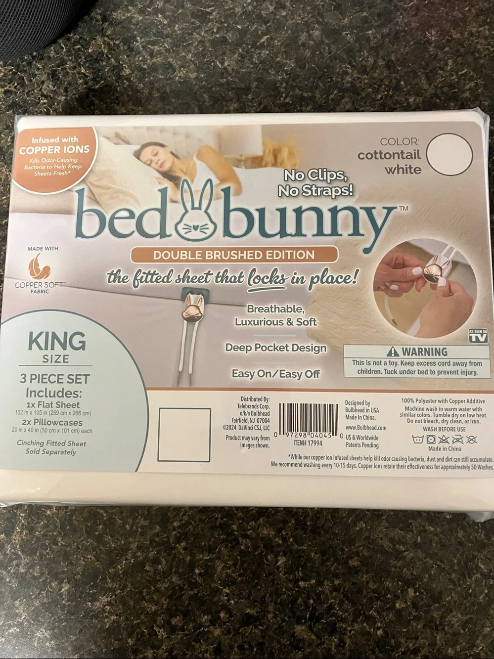 NWT Bed Bunny Double Brushed King Flat Sheet and pillowcase set - White